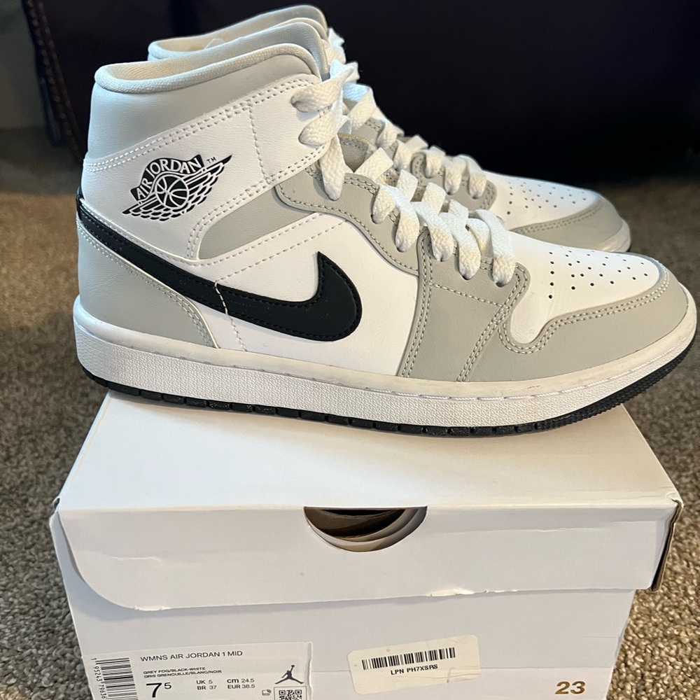 Nike Air Jordan 1 Mid Sneakers - White and Gray